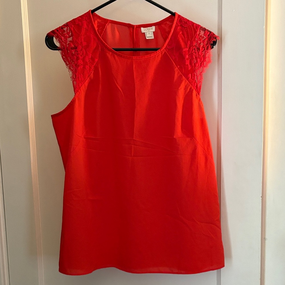 J. Crew Red Lace Sleeve Top